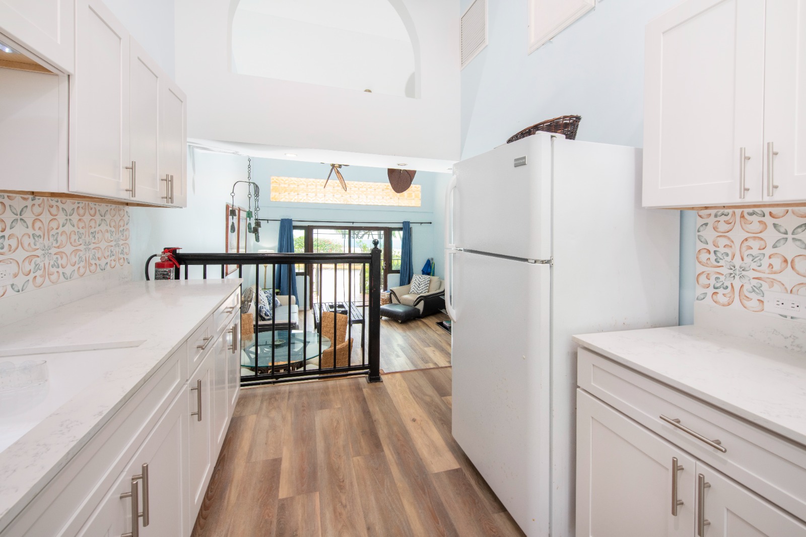 Kitchen to living centered after